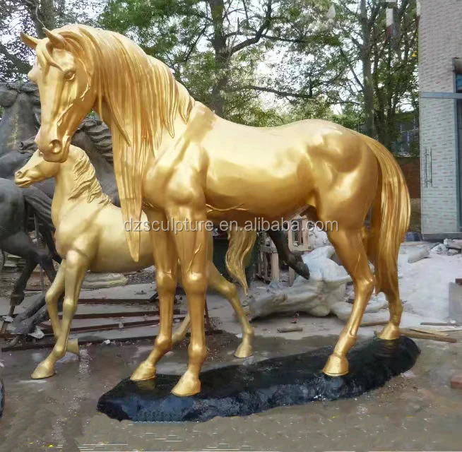 Taille de la vie Cheval En Bronze Doré Statue Pour La Décoration Extérieure