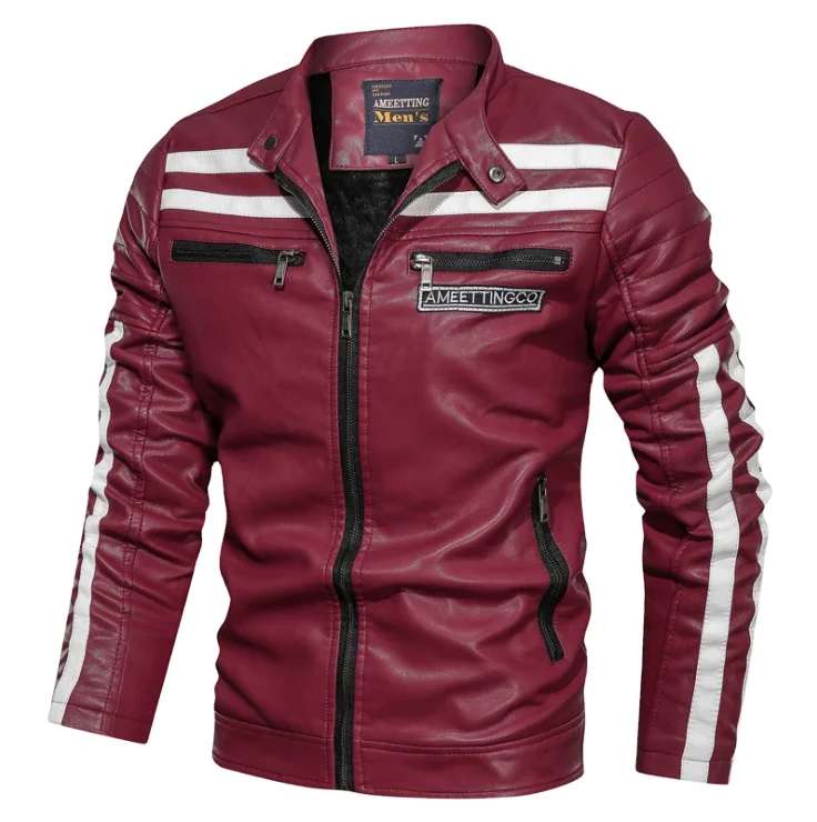 Men's PU leather with velvet collar splicing motorcycle leather jacket pocket decoration long-sleeve coat
Men's PU leather with velvet collar splicing motorcycle leather jacket pocket decoration long-sleeve coat