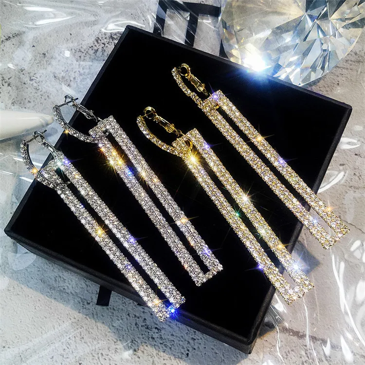 Women Party Jewelry Luxury Gold Silver Color Rectangle Rhinestone hoop Earring Long Geometric Drop Earrings, Picture
Women Party Jewelry Luxury Gold Silver Color Rectangle Rhinestone hoop Earring Long Geometric Drop Earrings, Picture