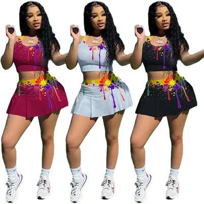 2021 Summer New Womens Skirts Set Printed Splash Ink 2 Piece Skirt Set Ladies Tank Top And Pleated Skirt Set
2021 Summer New Womens Skirts Set Printed Splash Ink 2 Piece Skirt Set Ladies Tank Top And Pleated Skirt Set