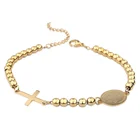 Religious Jesus Jewelry Stainless Steel Womens Cross Charm Chain Bracelet