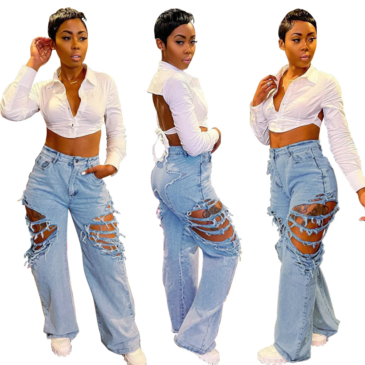 New Arrival Fashion Ladies Hollow Out Denim Wide Leg Pants Ripped High Waist Straight Leg Jeans Women
New Arrival Fashion Ladies Hollow Out Denim Wide Leg Pants Ripped High Waist Straight Leg Jeans Women