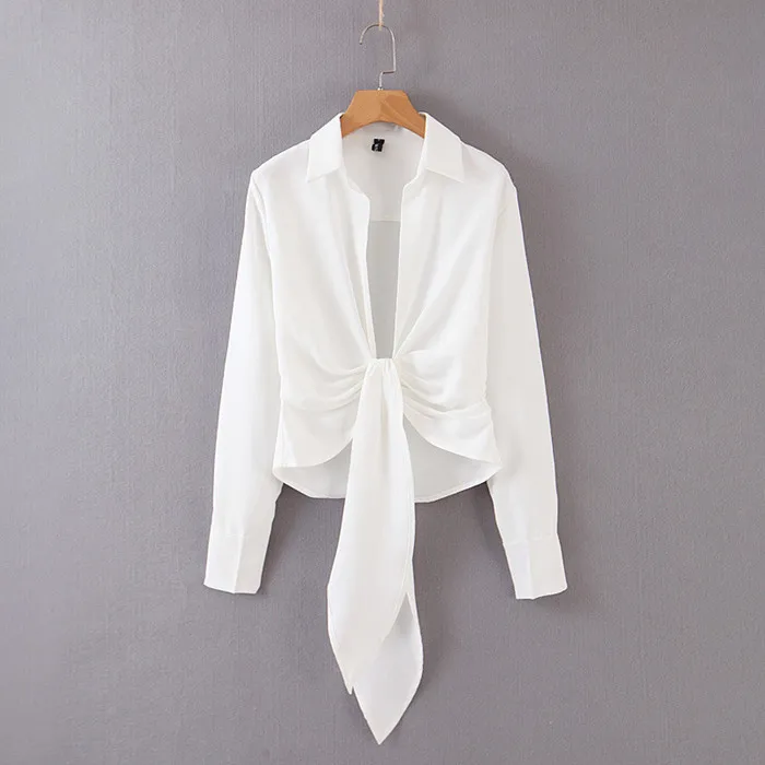 CS626 European Design White Color Long Sleeve Crossed Ribbon Blouse Women Basic Short Crop Tops Clothing
CS626 European Design White Color Long Sleeve Crossed Ribbon Blouse Women Basic Short Crop Tops Clothing