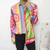 colorful printed floral shirts men dress wedding party club crown shirt long sleeve tops male flower shirts