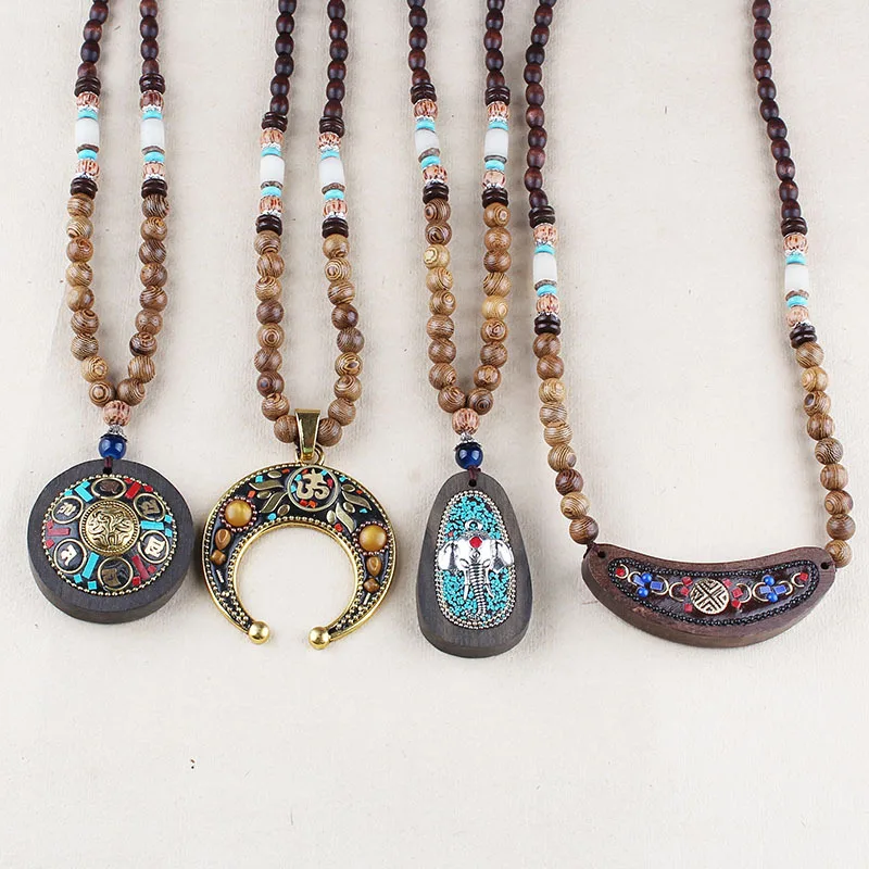 Ethnic Wooden Bead Necklace, Nepalese Style Handmade and Creative Pendant Jewelry,Sweater necklace For women's 
Ethnic Wooden Bead Necklace, Nepalese Style Handmade and Creative Pendant Jewelry,Sweater necklace For women's