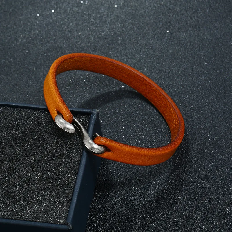 New design fashion simple style men hook wristband rock genuine leather metal bracelet, As pic
New design fashion simple style men hook wristband rock genuine leather metal bracelet, As pic