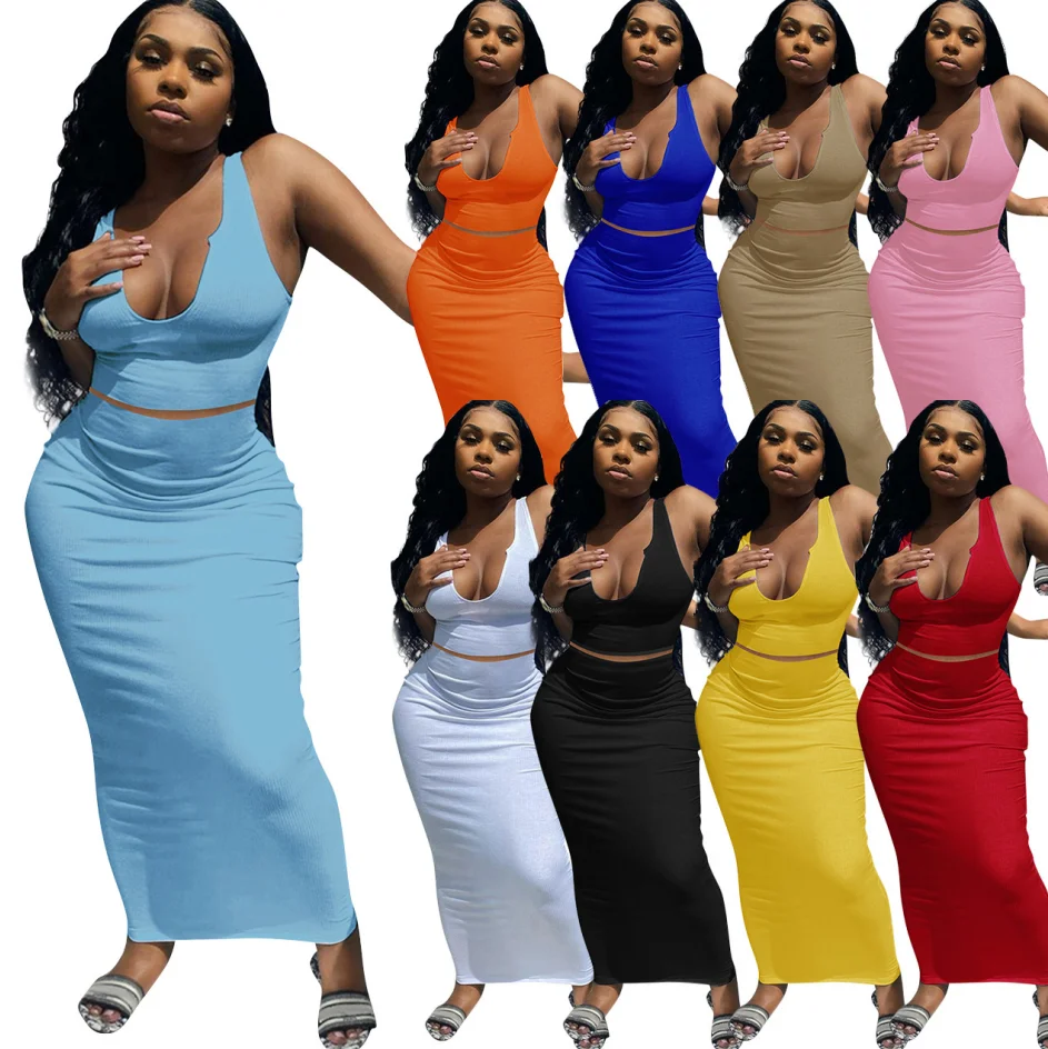 Summer Fashion V-neck Crop Top And Long Skirt Set Women Sexy Bodycon Maxi Dresses Set For Women Casual Clothing, White,pink,yellow,orange,red,black
Summer Fashion V-neck Crop Top And Long Skirt Set Women Sexy Bodycon Maxi Dresses Set For Women Casual Clothing, White,pink,yellow,orange,red,black