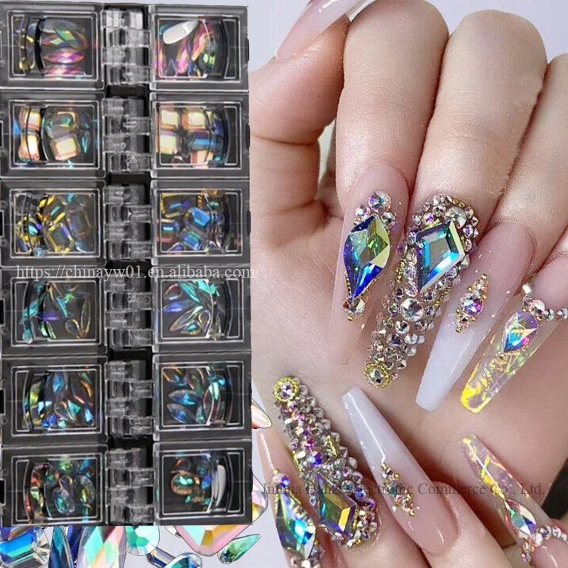 12 Slot Boxs Shiny 3D Nail Crystal Diamond Gemstone Grass Sequin Glitter Art Decorations Crystal AB Big Nail Rhinestones, Picture
12 Slot Boxs Shiny 3D Nail Crystal Diamond Gemstone Grass Sequin Glitter Art Decorations Crystal AB Big Nail Rhinestones, Picture