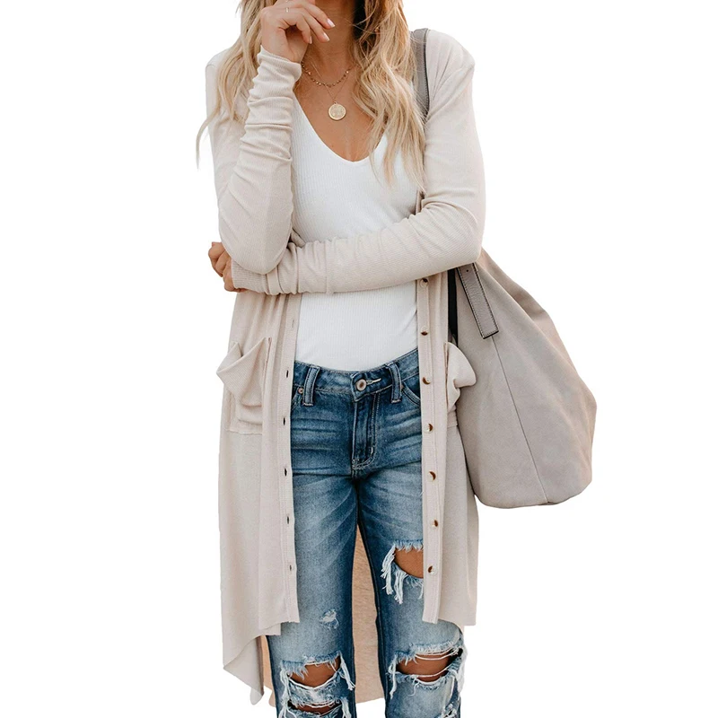 Autumn and Winter New Solid Color Long Cardigan Coat Long-Sleeved Button Knit Sweater Single-Breasted Coat With Pocket, Picture
Autumn and Winter New Solid Color Long Cardigan Coat Long-Sleeved Button Knit Sweater Single-Breasted Coat With Pocket, Picture