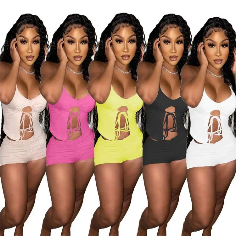 OSINA Latest Design Solid Color Summer Vest Top Pleated Shorts Casual Women Clothing Two Piece Sets
OSINA Latest Design Solid Color Summer Vest Top Pleated Shorts Casual Women Clothing Two Piece Sets