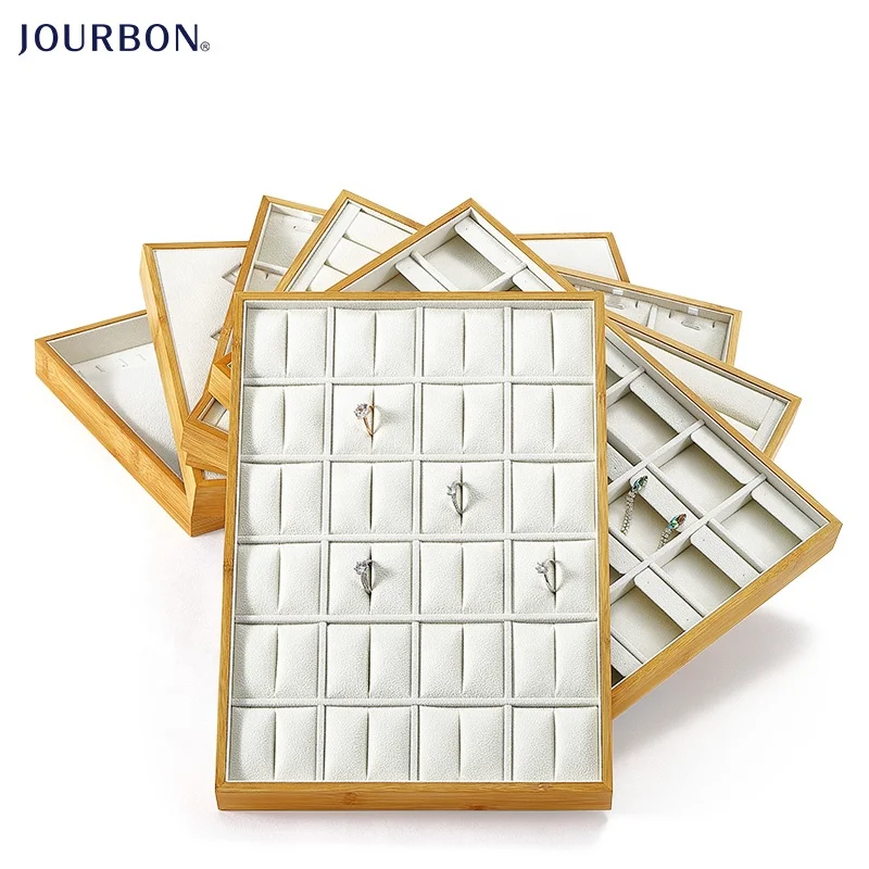 Jourbon Bamboo tray necklace ring retail window display stand for jewelry showcase, White
Jourbon Bamboo tray necklace ring retail window display stand for jewelry showcase, White