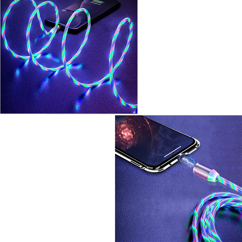 Nylon Braided Cell Phone Charger Sound Control Micro 5Pin Type c Multi Led Usb Charge Data 3 in 1 Magnetic Charging Cable - ANKUX.COM