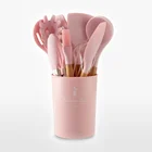 Wooden Handle Home Cooking Kitchenware Utensil Tools Silicone Pink Kitchen Accessories Set