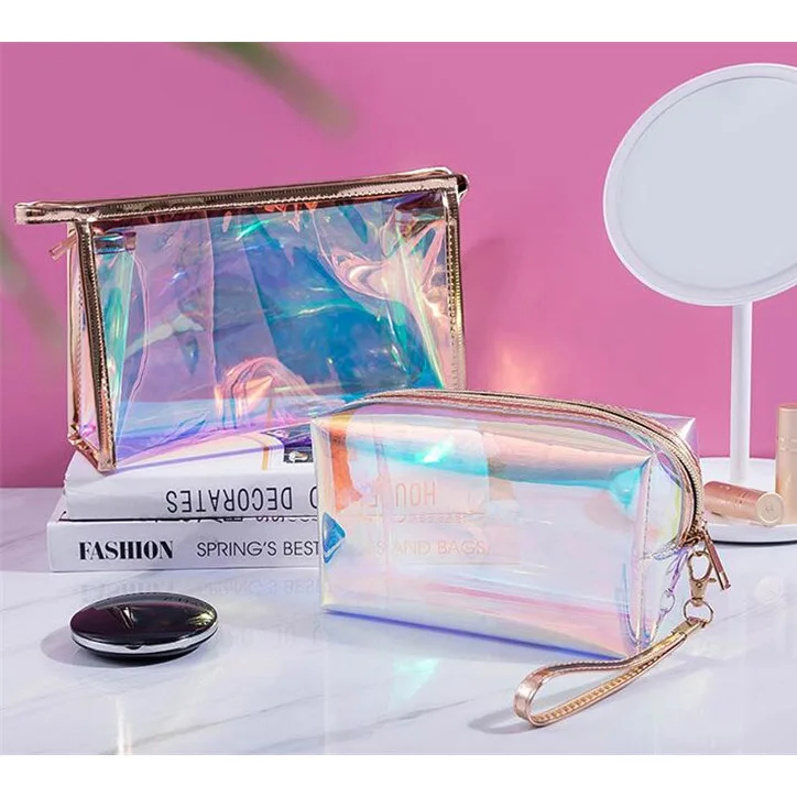 product-GF bags-2020 new 1 Pc Colorful Holographic Women Cosmetic Bag TPU Clear Makeup Bag Beauty Or