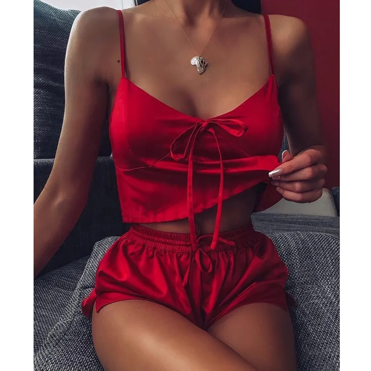 2020 Comfortable Women's Sleepwear Drawstring Waist Spaghetti Strap Solid Matching Short Pajama Set, Pink,red,purple
2020 Comfortable Women's Sleepwear Drawstring Waist Spaghetti Strap Solid Matching Short Pajama Set, Pink,red,purple