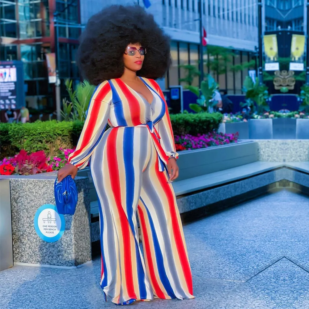 F22144A 2021 New Autumn V-Neck Printed Plus Size Jumpsuit Stripe Loose Long Plus Size One Piece Jumpsuits, As picture
F22144A 2021 New Autumn V-Neck Printed Plus Size Jumpsuit Stripe Loose Long Plus Size One Piece Jumpsuits, As picture