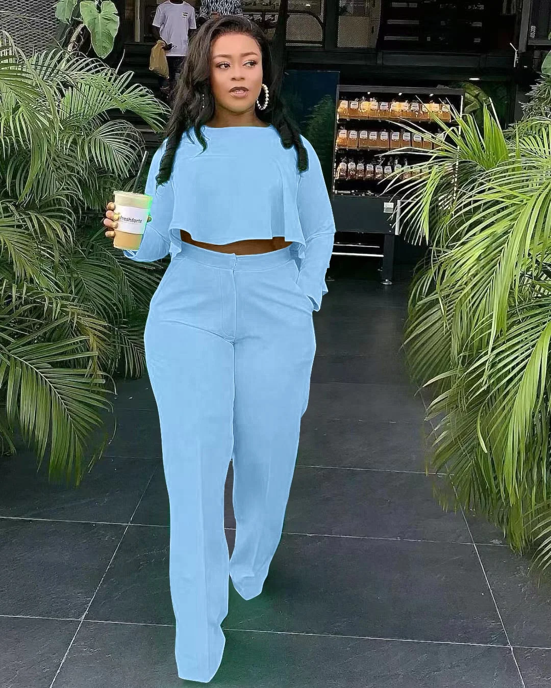 Fashion 6 color ruffle crop top wide leg pants plus size fall 2021 women clothes two piece set
Fashion 6 color ruffle crop top wide leg pants plus size fall 2021 women clothes two piece set