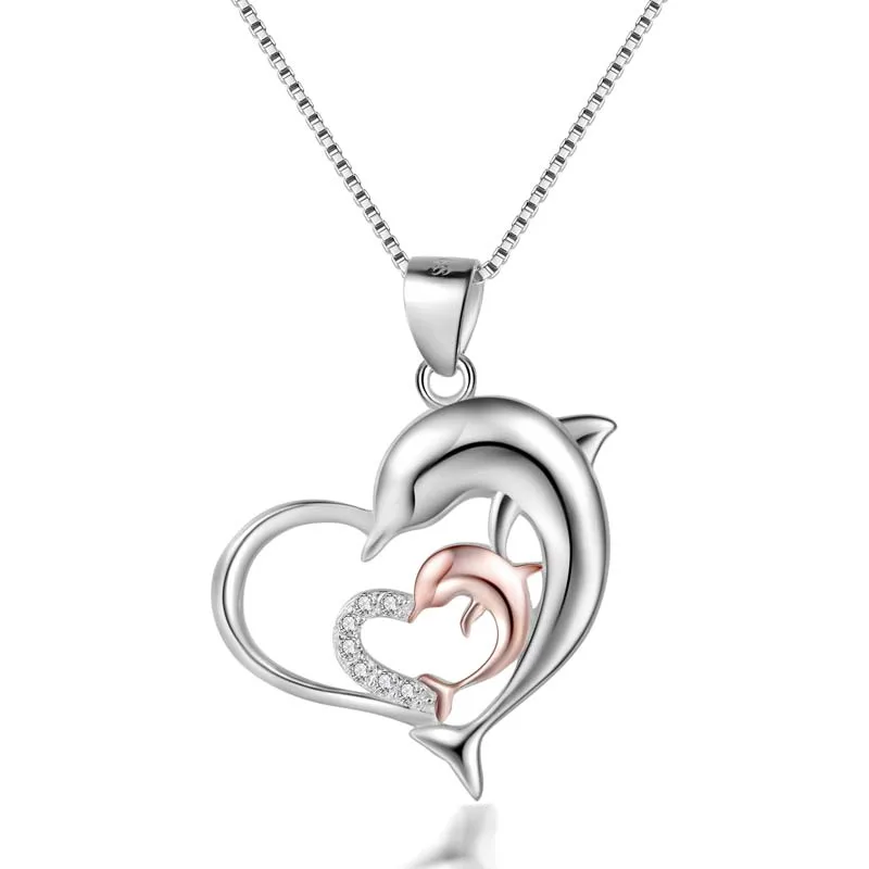 Fashion Ladies Double Dolphins Heart Shaped Zircon Necklace 925 Sterling Silver Pendant Necklace Jewelry For Women
Fashion Ladies Double Dolphins Heart Shaped Zircon Necklace 925 Sterling Silver Pendant Necklace Jewelry For Women
