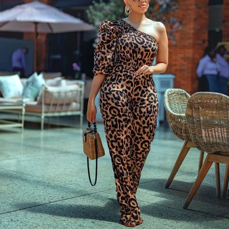 2021 Fall Lady's Clothing Fashion Sexy One Shoulder Half Sleeve Leopard Print Jumpsuits For Women One Piece Corset Jumpsuit, Brown
2021 Fall Lady's Clothing Fashion Sexy One Shoulder Half Sleeve Leopard Print Jumpsuits For Women One Piece Corset Jumpsuit, Brown