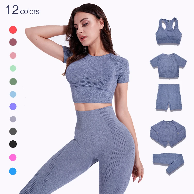 Popular Seamless Yoga Suit 5 piece Sports Shirts Crop Top Leggings Gym Clothes Fitness Tracksuit Workout Set, As pictures
Popular Seamless Yoga Suit 5 piece Sports Shirts Crop Top Leggings Gym Clothes Fitness Tracksuit Workout Set, As pictures
