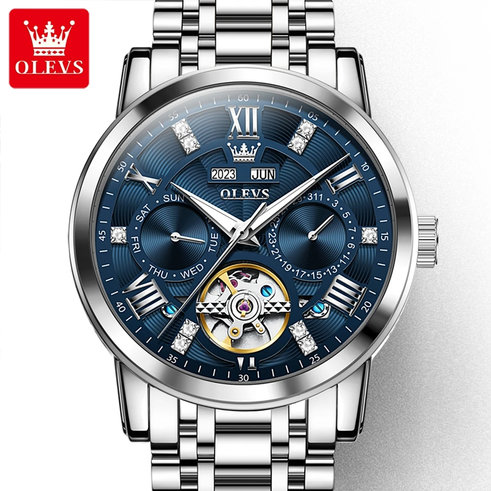 

OLEVS 6701 Men Wrist Luxury mechanical Stainless Steel Wristwatches Male Relogio Masculinocasual Sports Chronograph Business