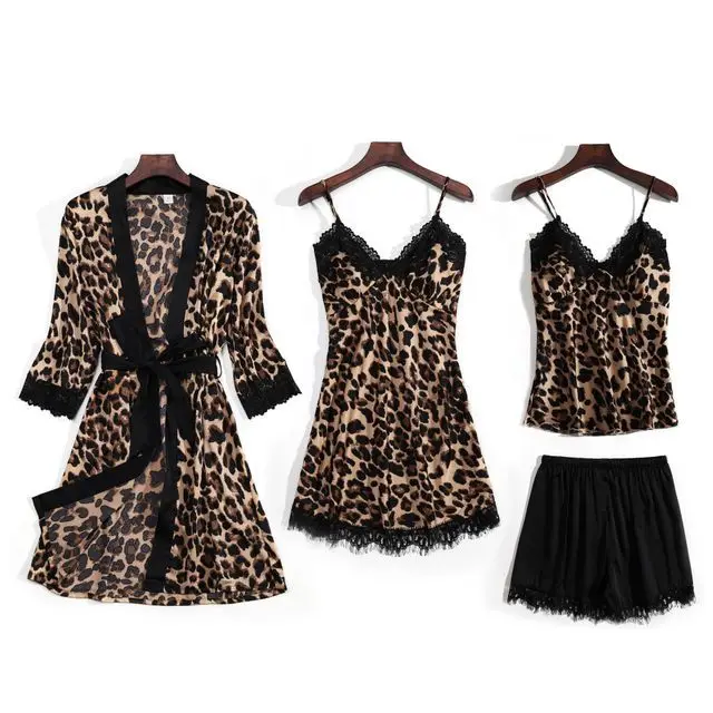 Women's 4 Pieces Sexy Pajama Sets Summer Leopard Print Pajamas Plus Size Slik Onesie Pajamas Jumpsuit Set
Women's 4 Pieces Sexy Pajama Sets Summer Leopard Print Pajamas Plus Size Slik Onesie Pajamas Jumpsuit Set