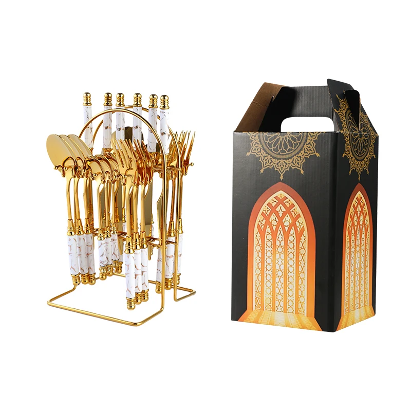 2021 New Arrival Gold 24PCS flatware set stainless steel with holder Luxury Cutlery Set
2021 New Arrival Gold 24PCS flatware set stainless steel with holder Luxury Cutlery Set