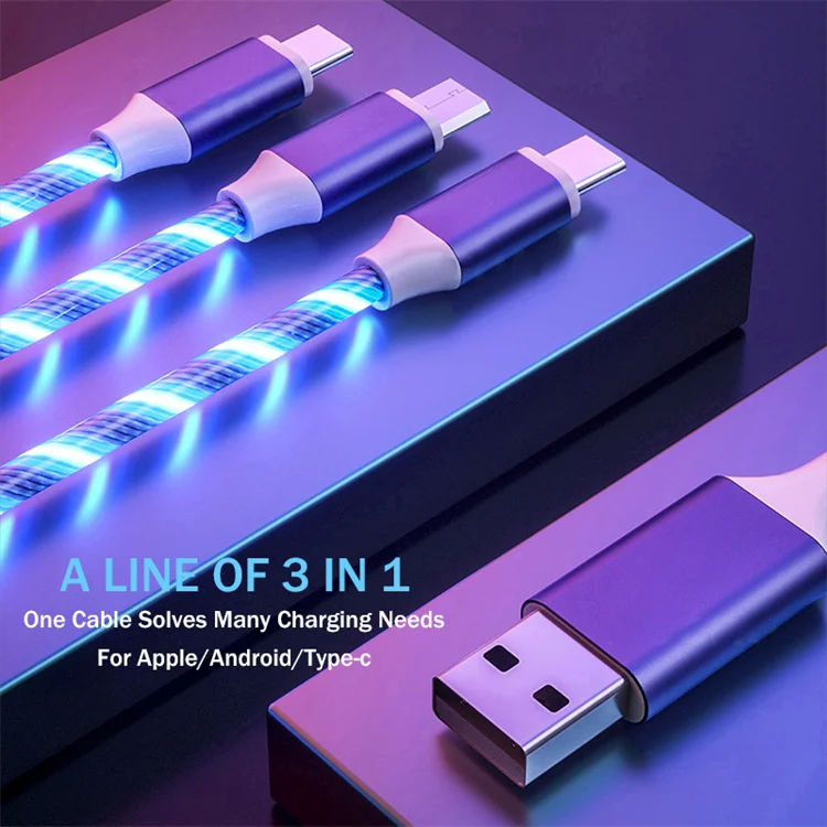 3 In 1 Led Light Glow Flowing Shining Charging Usb Cable Micro Usb Type C Multi-function Data cable For iPhone Samsung Huawei
3 In 1 Led Light Glow Flowing Shining Charging Usb Cable Micro Usb Type C Multi-function Data cable For iPhone Samsung Huawei