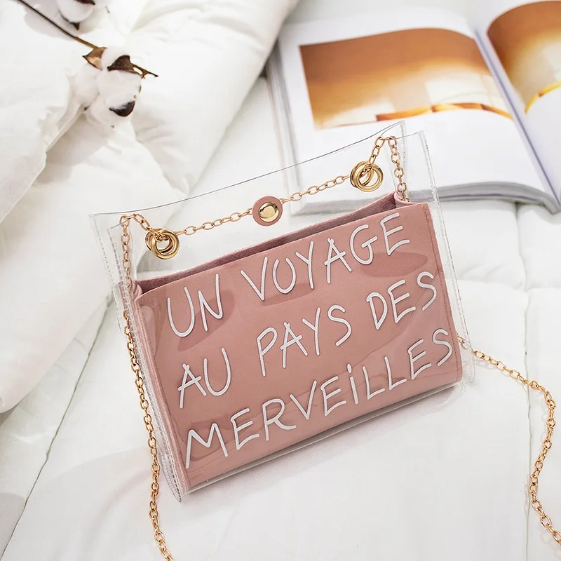 Transparent letter messenger jelly chain bag for ladies, White,yellow,black,blue,gray,pink
Transparent letter messenger jelly chain bag for ladies, White,yellow,black,blue,gray,pink