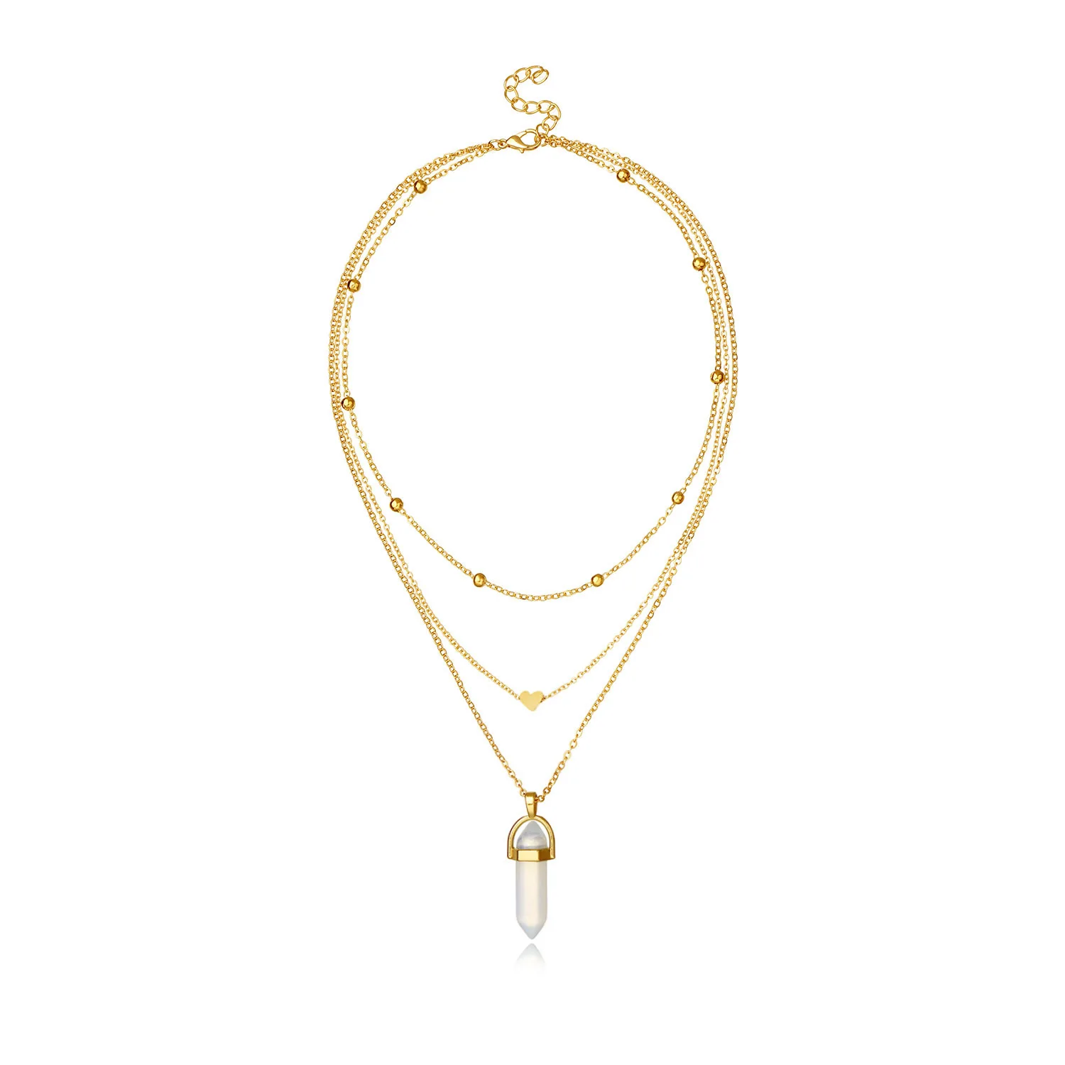 Multilayered Geometric Chakra Crystal Bullet Shape Gemstone Pendant Love Heart Hexagonal Stone Chain Necklaces, Silver gold
Multilayered Geometric Chakra Crystal Bullet Shape Gemstone Pendant Love Heart Hexagonal Stone Chain Necklaces, Silver gold