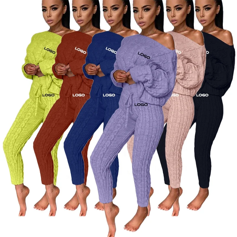 Factory solid color women sweater two piece pants set clothing long sleeve sexy crop top and pants sweater suits, Shown
Factory solid color women sweater two piece pants set clothing long sleeve sexy crop top and pants sweater suits, Shown