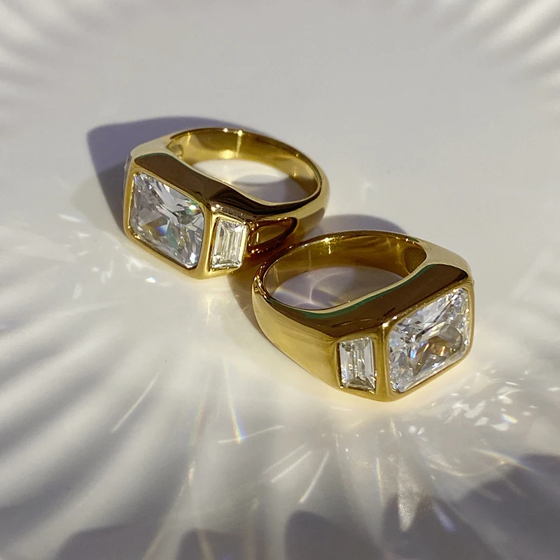 18K Gold Plated Shiny Big Cubic Zircon Square Rings Chunky Stamp Geometric Rings for Women Vintage Stainless Steel Jewelry 2021
18K Gold Plated Shiny Big Cubic Zircon Square Rings Chunky Stamp Geometric Rings for Women Vintage Stainless Steel Jewelry 2021