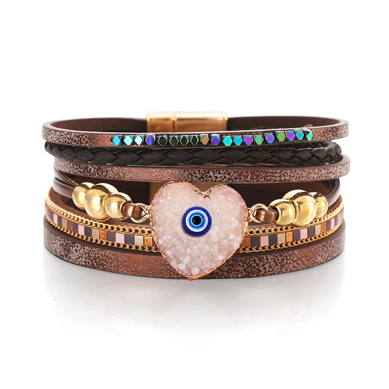 Hotsale Leather Wrap Resin Turkish Blue Eye Bracelet Heart Shaped Druzy Evil Eyes Bracelet
Hotsale Leather Wrap Resin Turkish Blue Eye Bracelet Heart Shaped Druzy Evil Eyes Bracelet