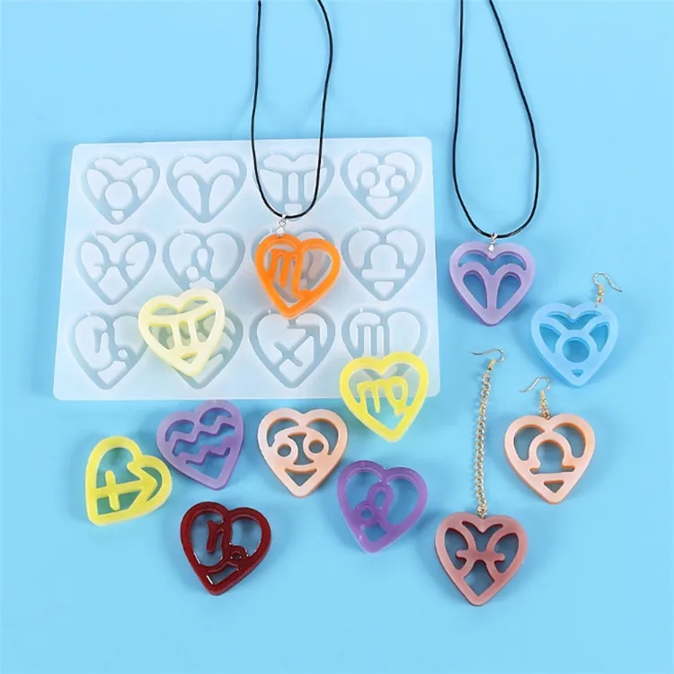 Y2124 Shiny Heart Shape Silicone Resin Mold 12 Constellation silicone earring pendant molds, White
Y2124 Shiny Heart Shape Silicone Resin Mold 12 Constellation silicone earring pendant molds, White