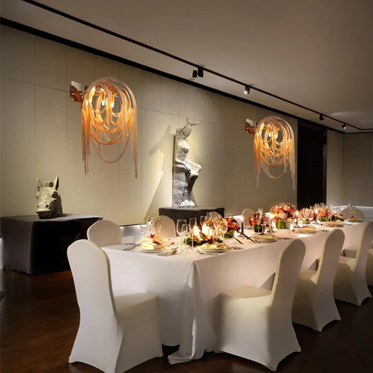 Modern creative aluminum Hanging chain wall led light  LED G9 gold silver Hotel Bedroom wall lamp