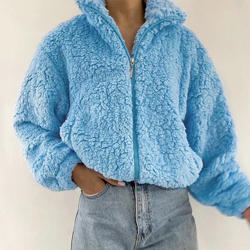 2021 winter fashion solid color short plush coat zipper stand collar women's loose casual warm jackets
2021 winter fashion solid color short plush coat zipper stand collar women's loose casual warm jackets