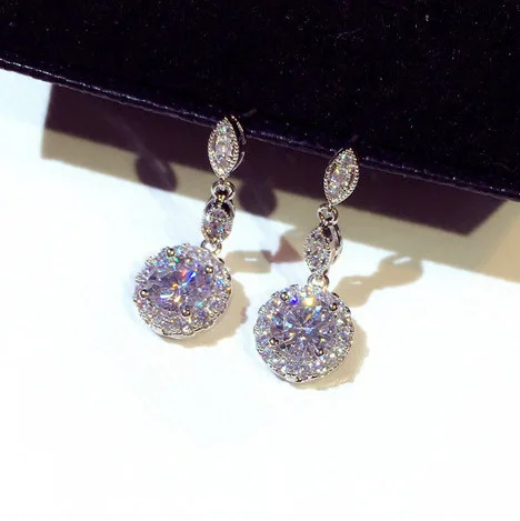 Korean silver needle exquisite super flash round diamond earrings female temperament, As pic
Korean silver needle exquisite super flash round diamond earrings female temperament, As pic