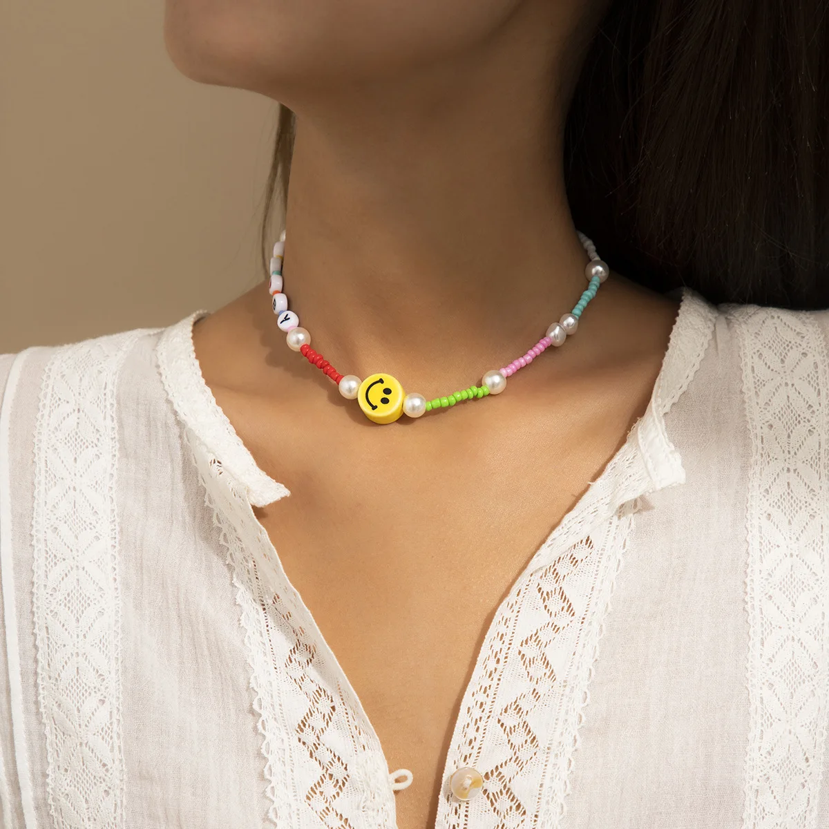 NK-1128 Boho Acrylic Colorful Beads Choker Smiley Pearl Necklace Jewelry for Women Girls Summer Gift Seed Bead Choker Necklace, As show picture
NK-1128 Boho Acrylic Colorful Beads Choker Smiley Pearl Necklace Jewelry for Women Girls Summer Gift Seed Bead Choker Necklace, As show picture
