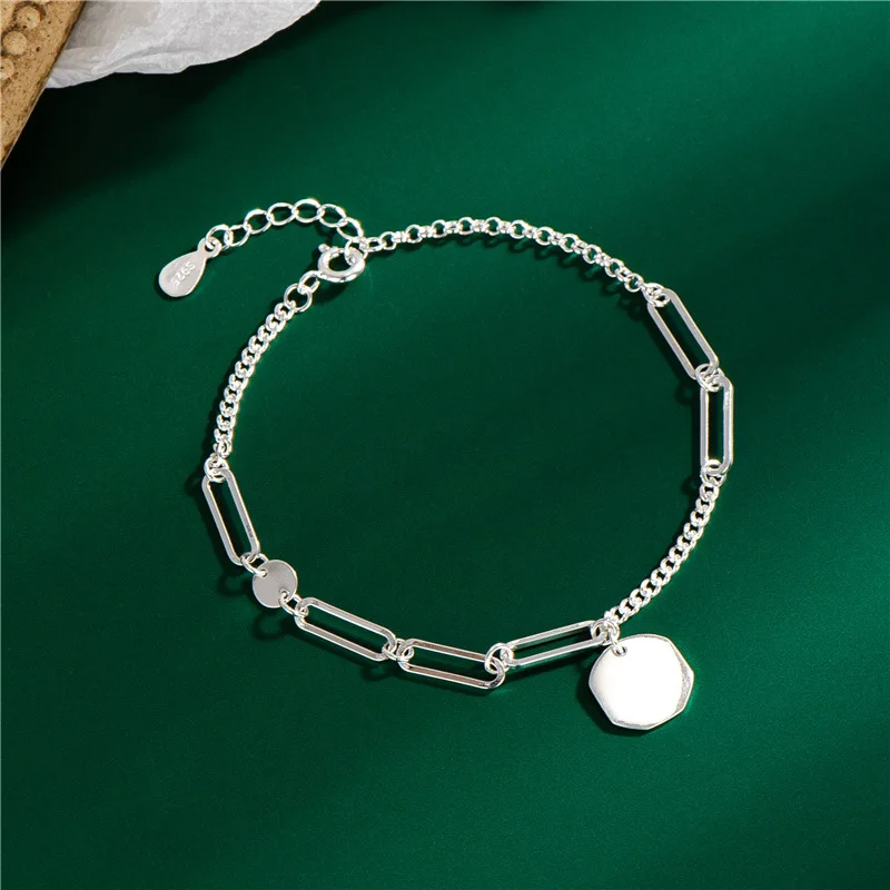 Real S925 Sterling Silver Stitching Link Chain Bracelet Adjustable 925 Silver Geometric Dic Pendant Bracelets For Couple Gifts
Real S925 Sterling Silver Stitching Link Chain Bracelet Adjustable 925 Silver Geometric Dic Pendant Bracelets For Couple Gifts