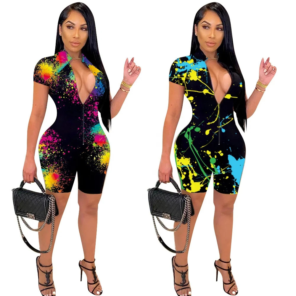 MT154-9113 Fashion Print Stand Collar Zipper Short Sleeve Romper Women Tight Fitted Rompers 2021 Summer Rompers Womens Jumpsuit
MT154-9113 Fashion Print Stand Collar Zipper Short Sleeve Romper Women Tight Fitted Rompers 2021 Summer Rompers Womens Jumpsuit