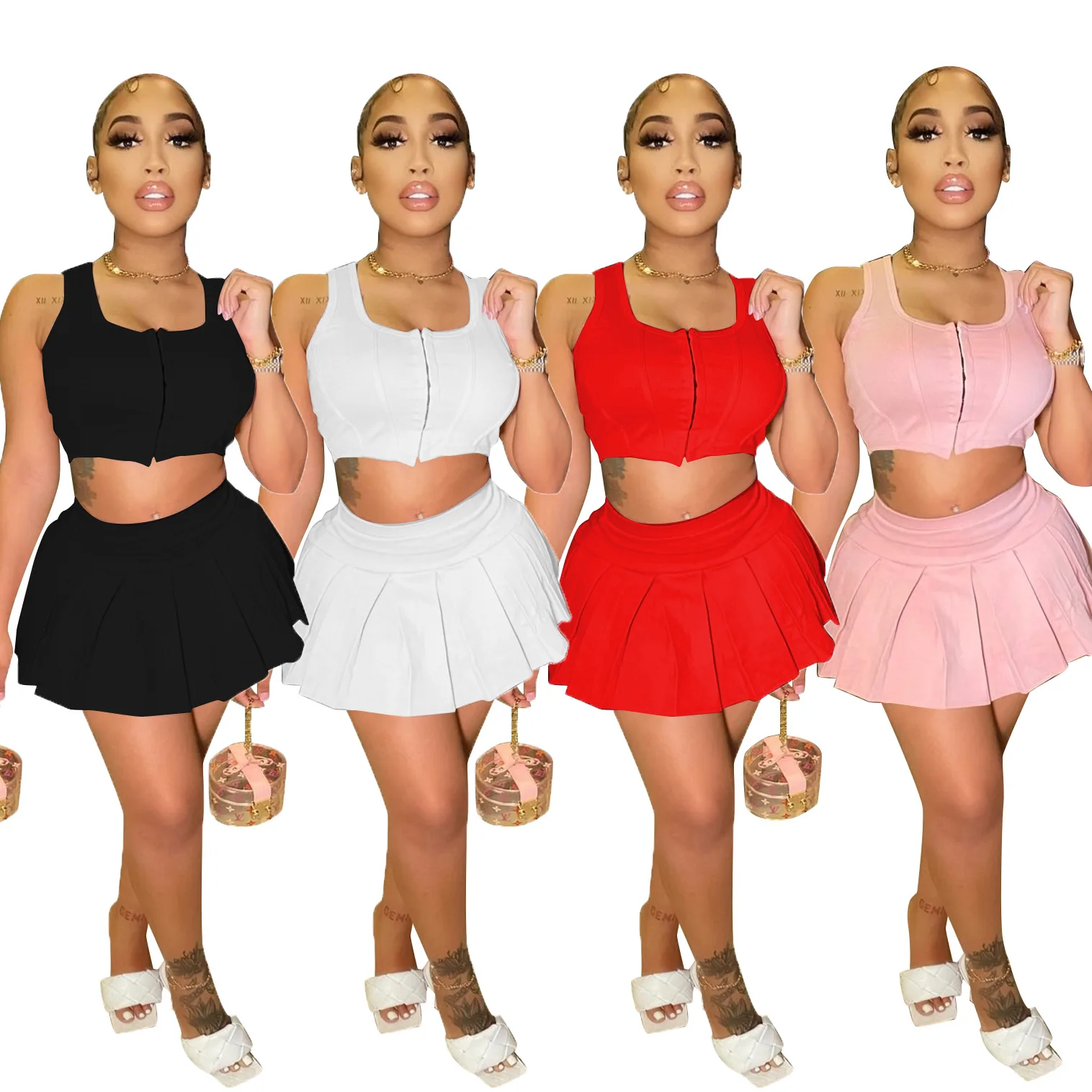 2021 Womens Skort Skirt Set Tank Crop Top Zipper Tennis Pleated Skater Skirt Womens Golf Outfits 2 Piece Activewear
2021 Womens Skort Skirt Set Tank Crop Top Zipper Tennis Pleated Skater Skirt Womens Golf Outfits 2 Piece Activewear