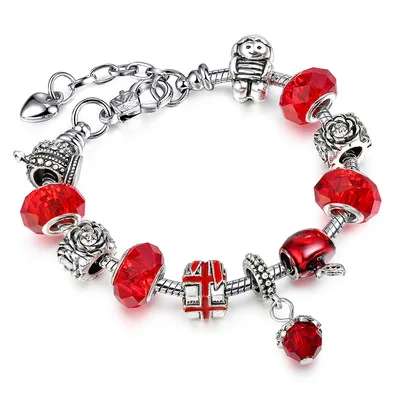 European DIY Hand Jewelry Ruby Crystal Beaded Bracelet Silver Rose Flower Charm Bracelet For Women Men
European DIY Hand Jewelry Ruby Crystal Beaded Bracelet Silver Rose Flower Charm Bracelet For Women Men
