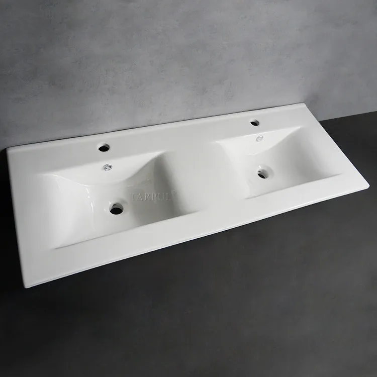 TARPUL B120 Modern Wave Type Bathroom Cabinet Counter Basin Vanity Unit Porcelain Double Basin Sink Rectangular Shape Sanitary details