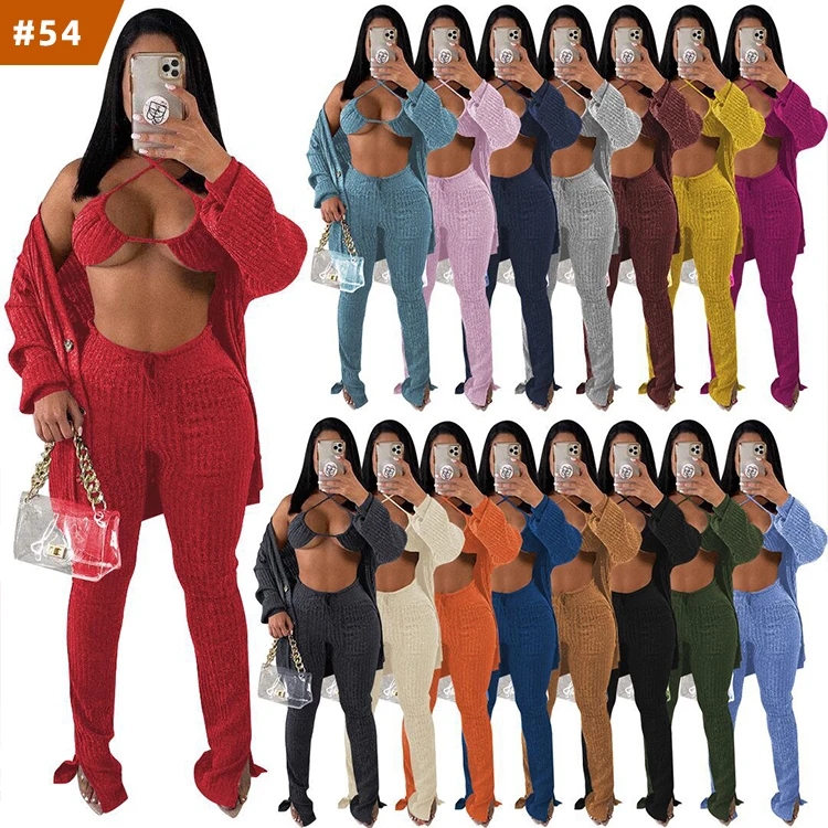 Fashion Casual woman pants set knot split stretch mid Waist stacked pants with Cardigan knit sweater 3 piece set, Mix color is available
Fashion Casual woman pants set knot split stretch mid Waist stacked pants with Cardigan knit sweater 3 piece set, Mix color is available