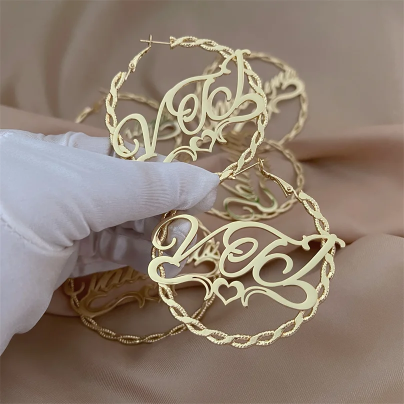 18K Gold Custom Name Earrings Personalized Hoop Earrings, Silver 
18K Gold Custom Name Earrings Personalized Hoop Earrings, Silver