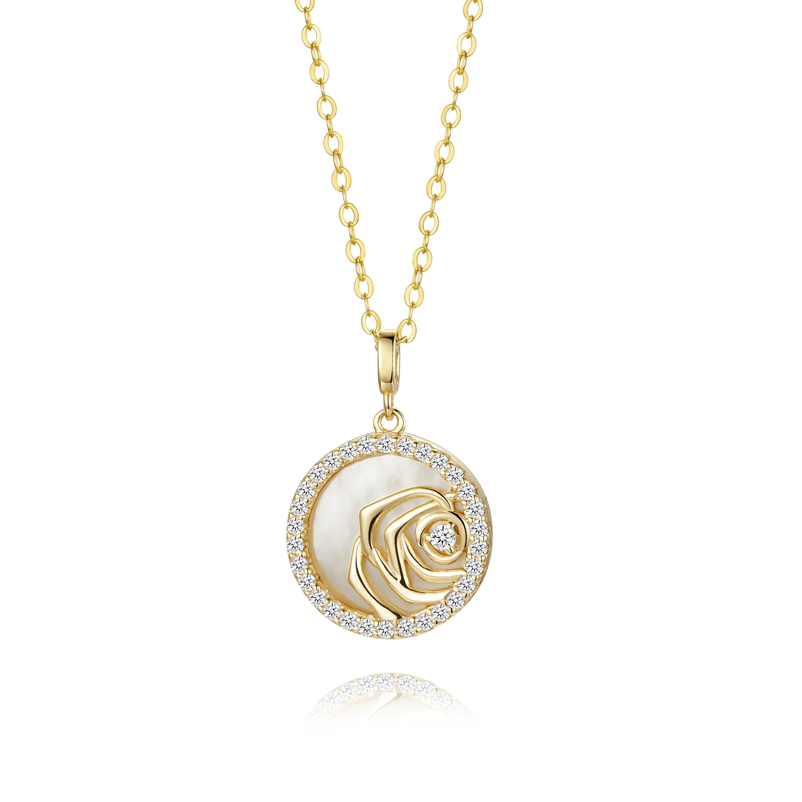 Luxury White Shell Zircon Rose Flower Coin Pendant Custom Necklace 925 Sterling Silver Jewelry, Gold color
Luxury White Shell Zircon Rose Flower Coin Pendant Custom Necklace 925 Sterling Silver Jewelry, Gold color