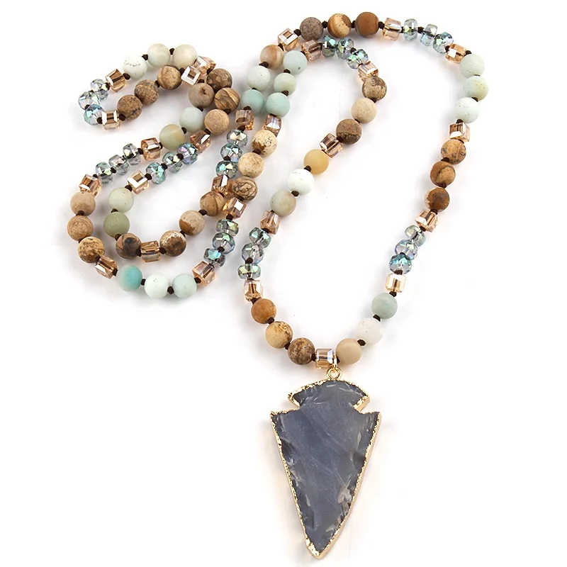Fashion Bohemian Jewelry 8mm Beaded Stone Knotted Agate Arrowhead Pendant Necklaces For Women Festival Gift
Fashion Bohemian Jewelry 8mm Beaded Stone Knotted Agate Arrowhead Pendant Necklaces For Women Festival Gift