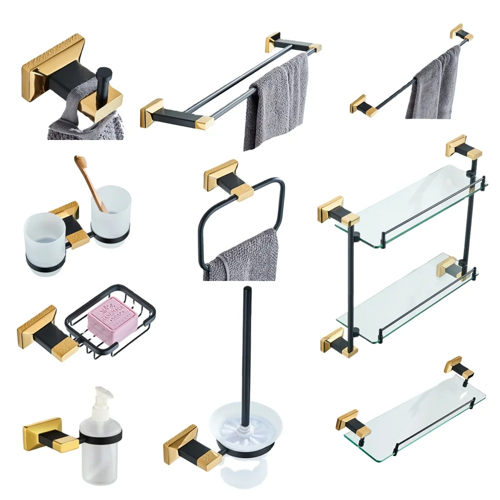 Bathroom Hardware Pendant Wall Mounted Glass Shelf Black Gold Soap Basket Solid Brass Rows of Hook Bathroom Accessories Set
Bathroom Hardware Pendant Wall Mounted Glass Shelf Black Gold Soap Basket Solid Brass Rows of Hook Bathroom Accessories Set