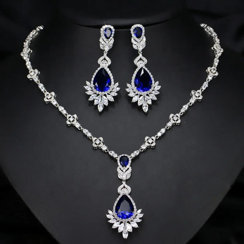 Indian bridal silver 925 jewelry sets wedding high quality blue green zircon pendant necklace drop earrings set for women
Indian bridal silver 925 jewelry sets wedding high quality blue green zircon pendant necklace drop earrings set for women