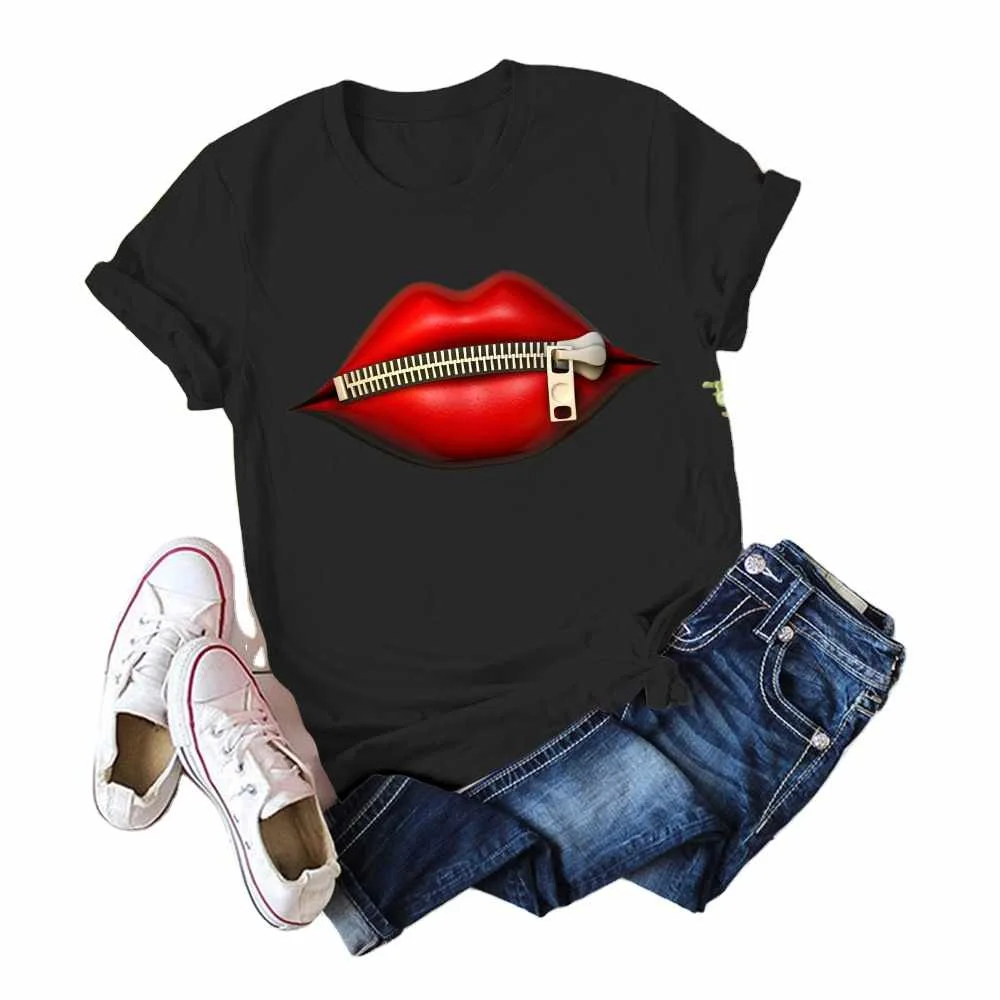 Mzl's Love Women's Cotton T-shirt Lips Print Plus Size Women's Clothing Short-sleeved Tee Tops
Mzl's Love Women's Cotton T-shirt Lips Print Plus Size Women's Clothing Short-sleeved Tee Tops